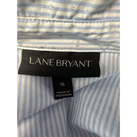 Lane Bryant Blue Pinstripe Button-Up Shirt W/ Ruffle Sleeves & Collar Size 16 - Picture 6 of 9